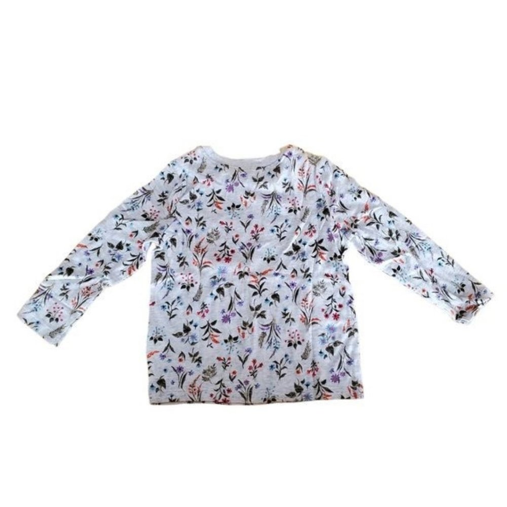 Old Navy Girls Long Sleeve Printed Tโ Shirt. Size 5T. Gray Floral. NWT.